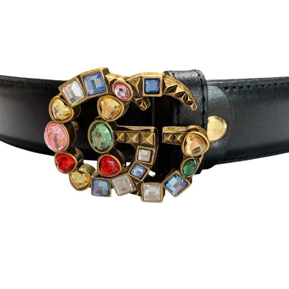 🆕 Gucci Style Black Leather Crystal Embellished Marmont Belt 🆕 - Picture 3 of 9